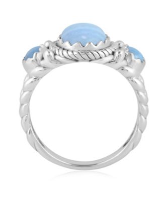 Sterling Silver Blue Lace Agate 3-Stone Ring, Sizes 5 to 11