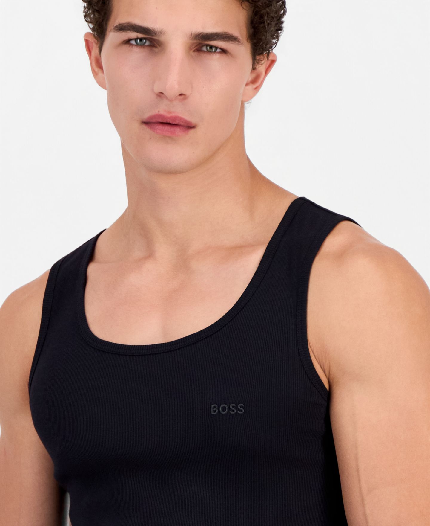 Мужские топы Hugo Boss Ribbed Tank Tops, Pack of 3, цвет: Белый — фото 3