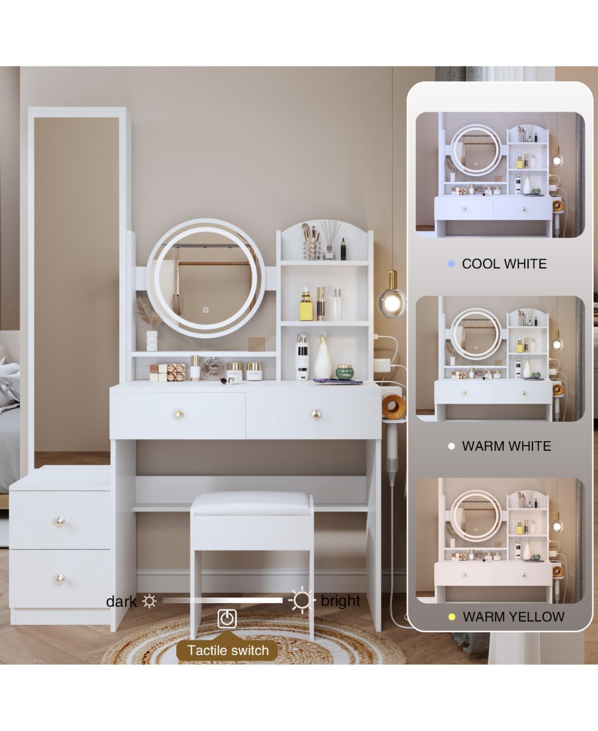 Streamdale Furniture Chic Vanity with Led Lights and Video Guide