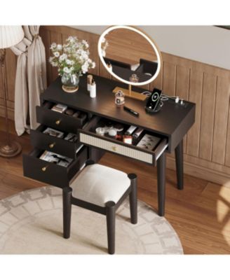  Bohemian Vanity Set with Charging Station, Stool, & 3 Storage Drawers