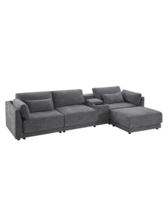 124" Modular Sectional Sofa w/ Storage, Ottoman, USB Charger