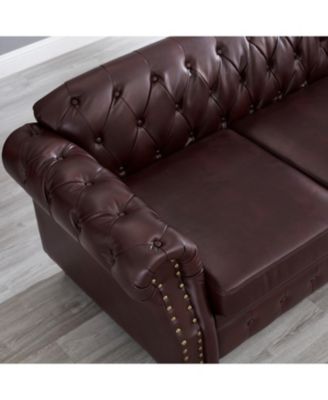 85.8" Chesterfield Sofa - Tufted Faux Leather PU - Burgundy