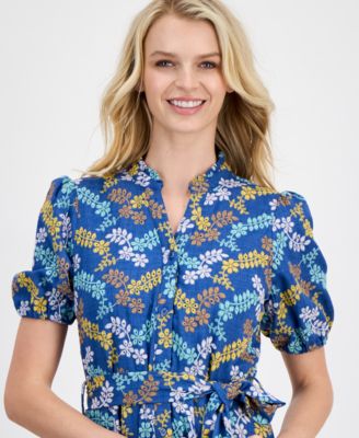 Women's Embroidered Tie-Waist Midi Dress