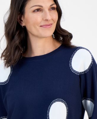 Women's Intarsia Polka-Dot Dolman-Sleeve Sweater