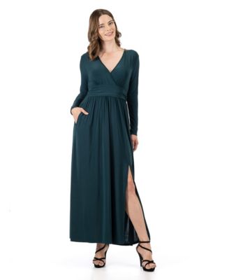 Women's Long Sleeve V-Neck Side Slit Maxi Dress