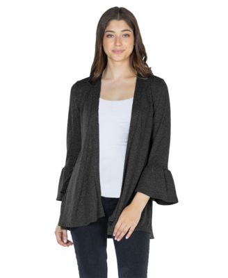 Women's Knit Three Quarter Bell Sleeve Open Cardigan Sweater