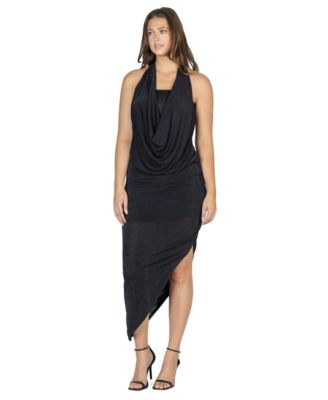 Women's Cowl Neck Long Asymmetrical Backless Halter Dress