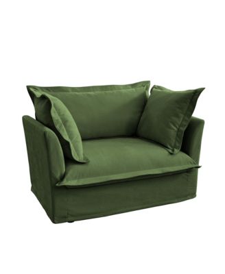 Chenille Slip-Covered Armchair with Large Cushions