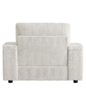  42" Oversized Faux Fur Chaise Lounge with Storage and Cup Holders