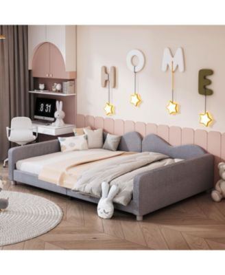 Full size Upholstered Daybed, Sherpa Fabric Sofabed with Cloud-Shaped Backrest, No Box-spring Needed