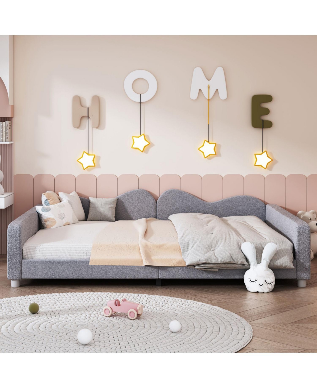 Streamdale Furniture Full Upholstered Daybed, Sherpa Fabric Sofabed with Cloud-Shaped Backrest, No Box-spring Needed