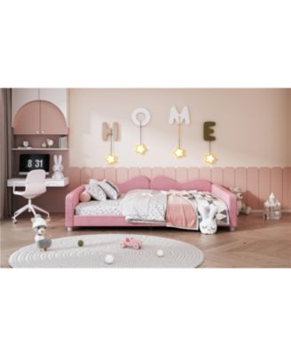 Full size Upholstered Daybed, Sherpa Fabric Sofabed with Cloud-Shaped Backrest, No Box-spring Needed