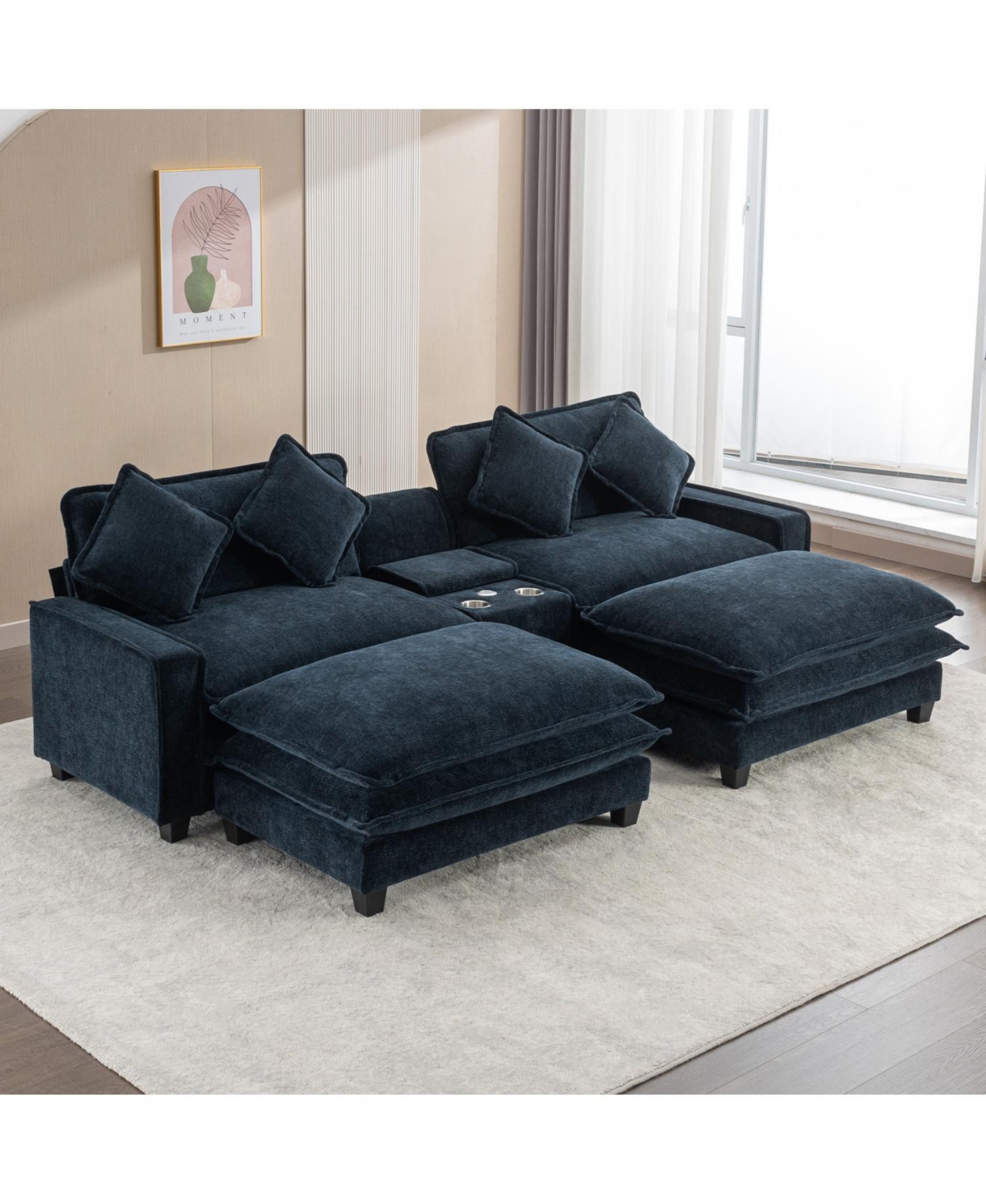 Streamdale Furniture Chenille Sectional Sofa w/Ottomans Usb Cup Holders & Storage