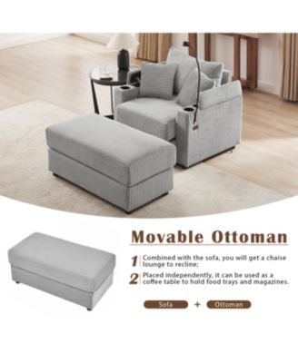 Modern Sofa Couch w/ Ottoman USB Cup Holders