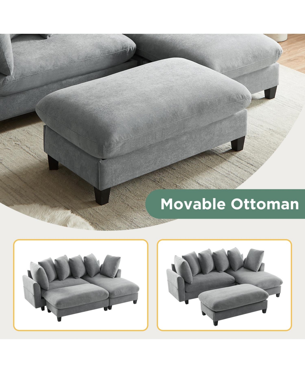 Streamdale Furniture 83" Sectional Sofa with Storage Ottoman & Pillows