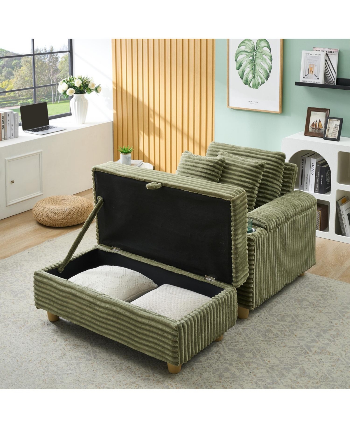 Streamdale Furniture Green Corduroy Sofa Set w/ Storage