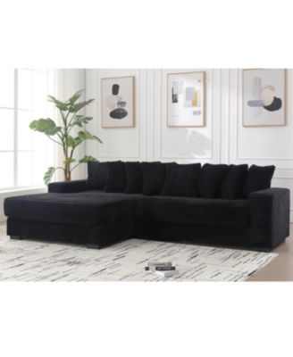 Oversized Corduroy L Shaped Sofa with Chaise & 8 Pillows