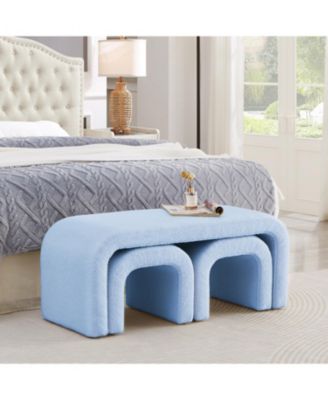U-Shaped Teddy Ottoman Bench Set of 3