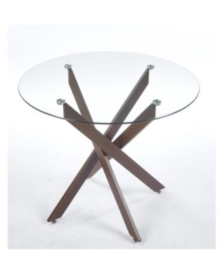 Modern Glass Dining Table Walnut Metal Legs