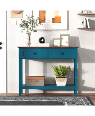 Farmhouse Console Table - 2 Drawer & Shelf - Pagoda Blue