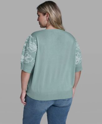 Plus Size Floral Printed Sleeve Sweater