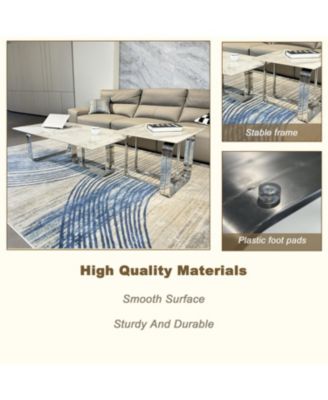 Sintered Stone End Table Silver Metal Frame