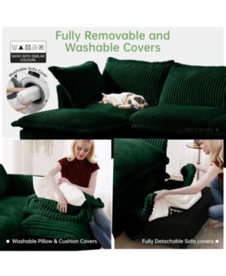 Slipcovered L-Shape Sectional Sofa Green Corduroy