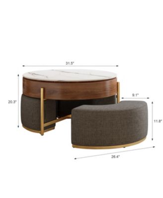 Lift-Top Coffee Table Walnut Veneer Ottomans