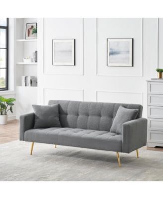 71.7 - inch Grey Teddy Fleece Sofa Bed with Two Included Throw Pillows