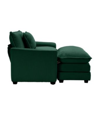 Green Corduroy Deep Seat Chair with Footstool & Pillow