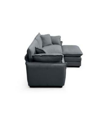 Grey Corduroy 2-Seater Sofa with Ottoman