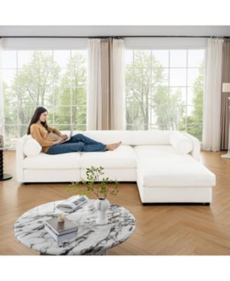 White Chenille Sofa with Storage & Ottoman