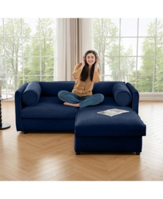 Blue Chenille 2-Seater Sofa with Ottoman Storage