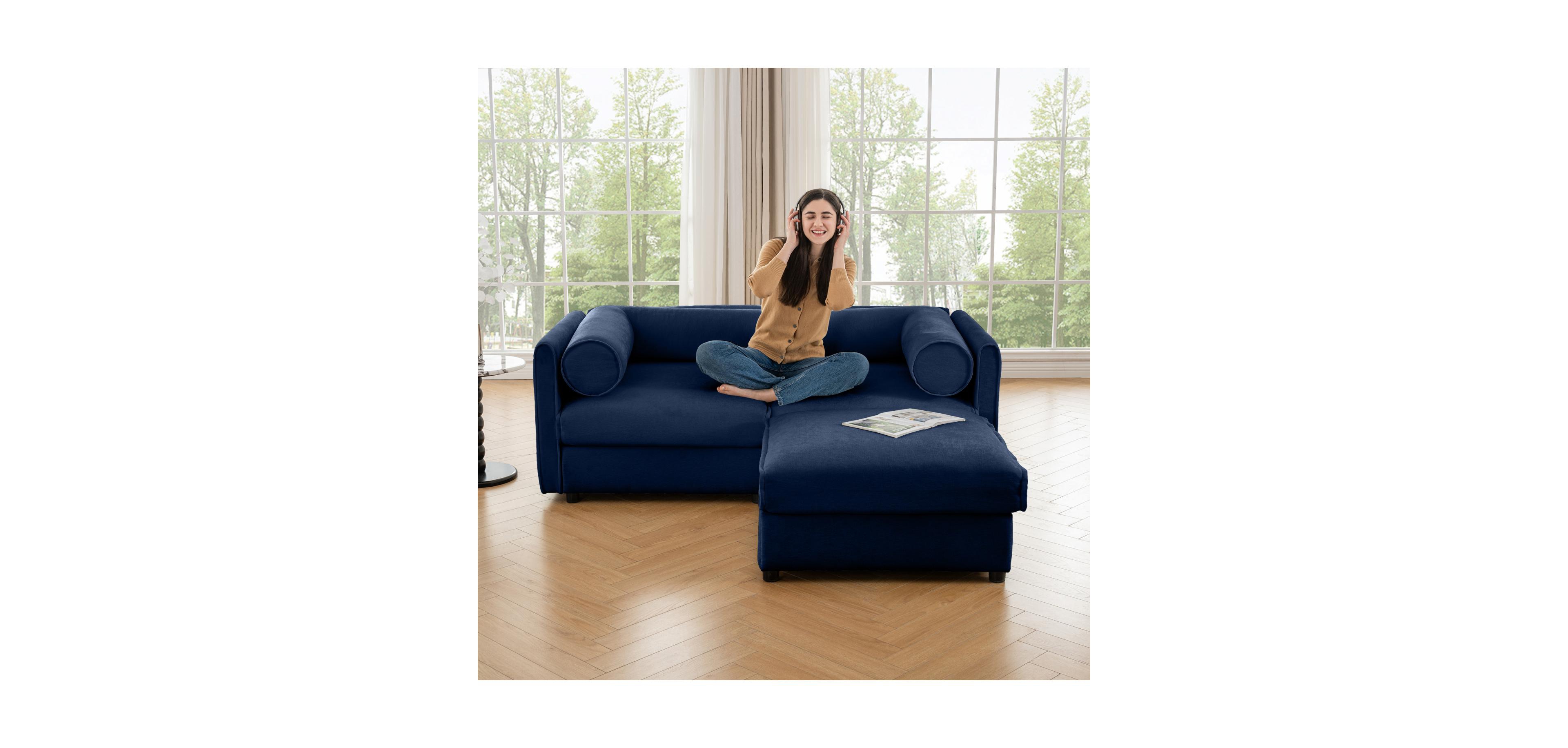 Streamdale Furniture Blue Chenille 2-Seater Sofa with Ottoman Storage