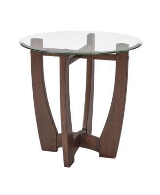 Streamdale 23.5" Round Glass Coffee Table - Cherry Finish