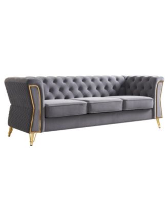 Modern Tufted Velvet Sofa 87.4 inch for Living Room Light Grey Color