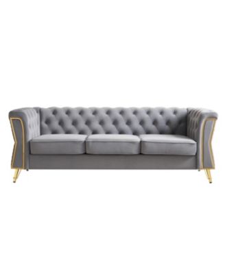 Modern Tufted Velvet Sofa 87.4 inch for Living Room Light Grey Color