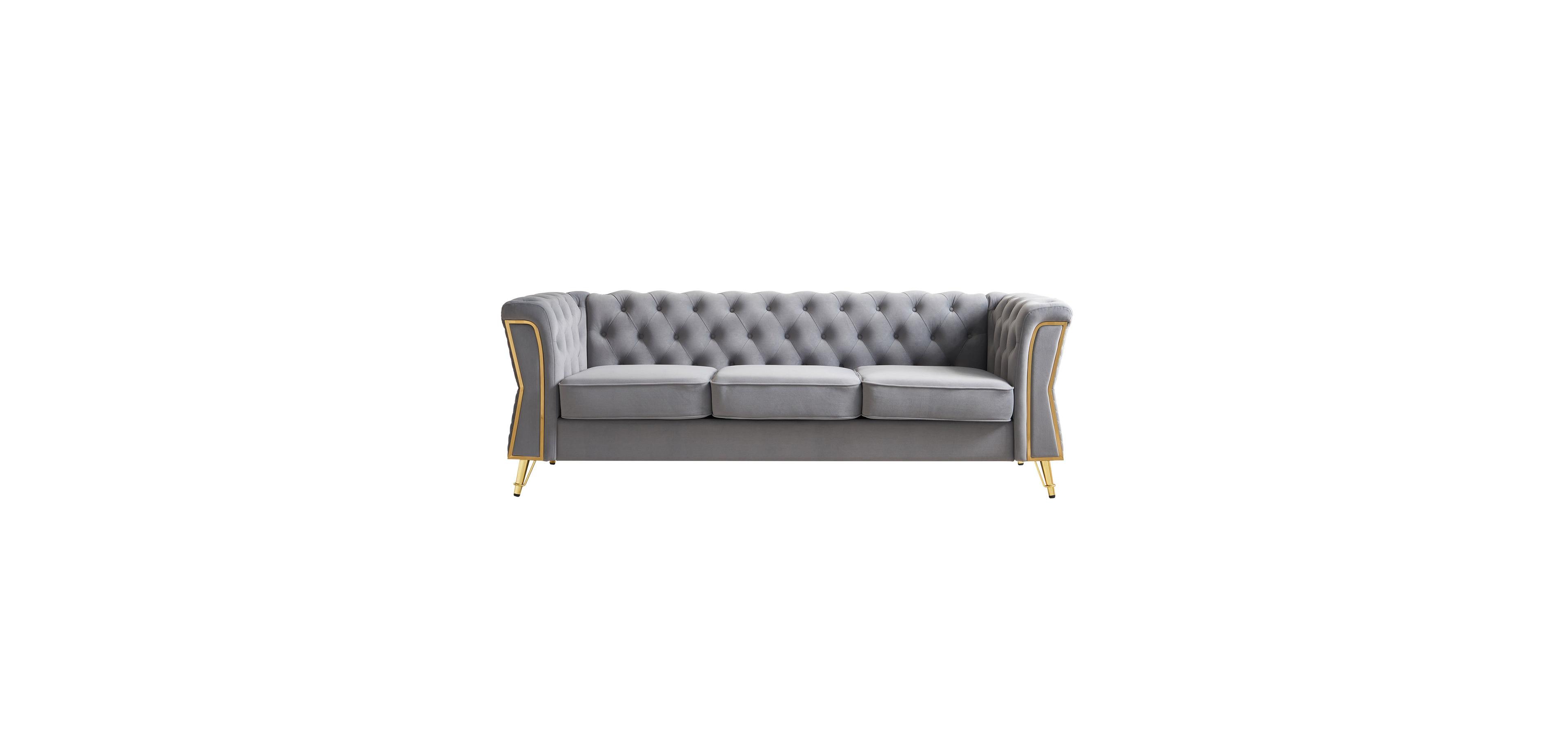 Streamdale Furniture Modern Tufted Velvet Sofa 87.4 inch for Living Room Light Grey Color