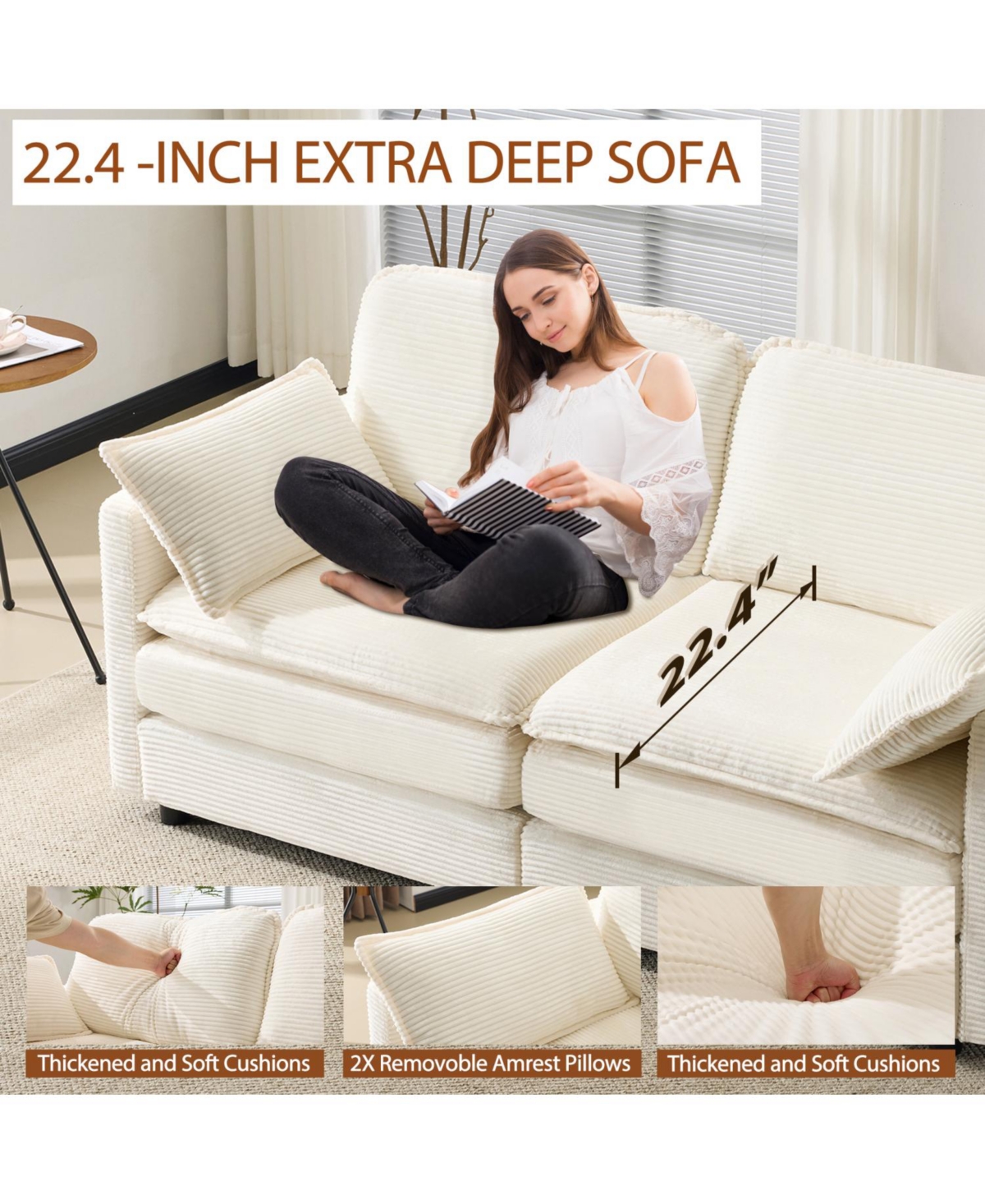 Streamdale Furniture 69" Plush Cloud Loveseat- Modular Sofa w/ Beige Chenille Cushions & Throw Pillows