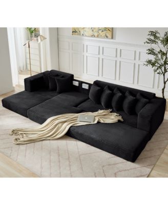 Oversize Cloud Sectional Couch, L-Shape Sofa Bed, 8 Pillows, Corduroy, Black