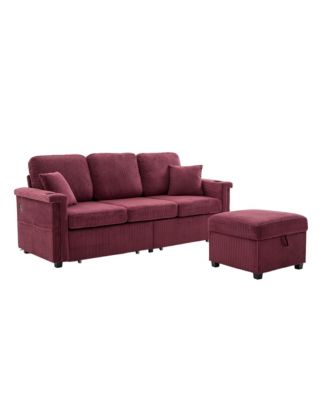 L-Shaped Sectional Sofa w/ Storage Ottoman, USB, Cup Holder, Corduroy