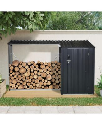 Outdoor Steel Firewood Rack & Storage Shed - Black
