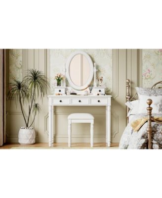 Streamdale Vanity Desk with Adjustable Mirror, Cushioned Stool & 5 Drawers - White