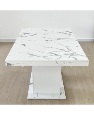 Extendable White Faux Marble Dining Table