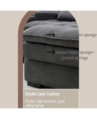 130" U-Shaped Sofa with Console, Cupholders, Sleeper Couch, Chaise (Grey)