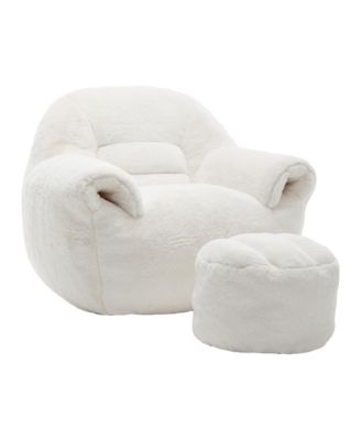 Comfy Faux Fur Bean Bag Chair w/ Footstool