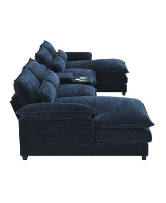Modern U-Shaped Sectional Sofa with Console, USB, Chenille Cloud Couch
