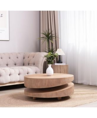 Modern Round Wood Coffee Table - Natural Finish