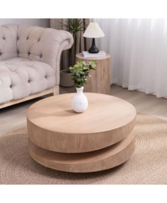 Modern Round Wood Coffee Table - Natural Finish