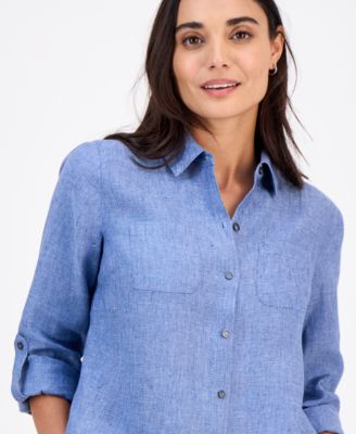 Petite 100% Linen Button-Front Shirt, Created for Macy's